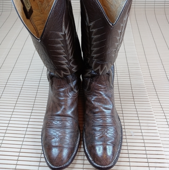 Nocona Cowboy Western Boots Dark Coffee Brown Skin - Picture 1 of 9